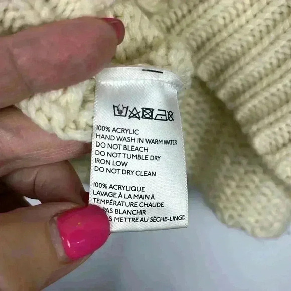 Silence & Noise Womens Sweater Cream M Cable Knit Sleeves Crop Pullover Casual - Picture 8 of 10